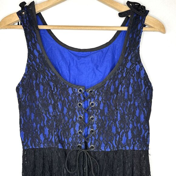 Renaissance Lace Long Bodice Corset Cinch Blue & Black Lace Sz Large - Picture 2 of 9